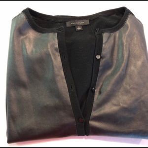 Black Faux leather Ann Taylor button-down sweater
